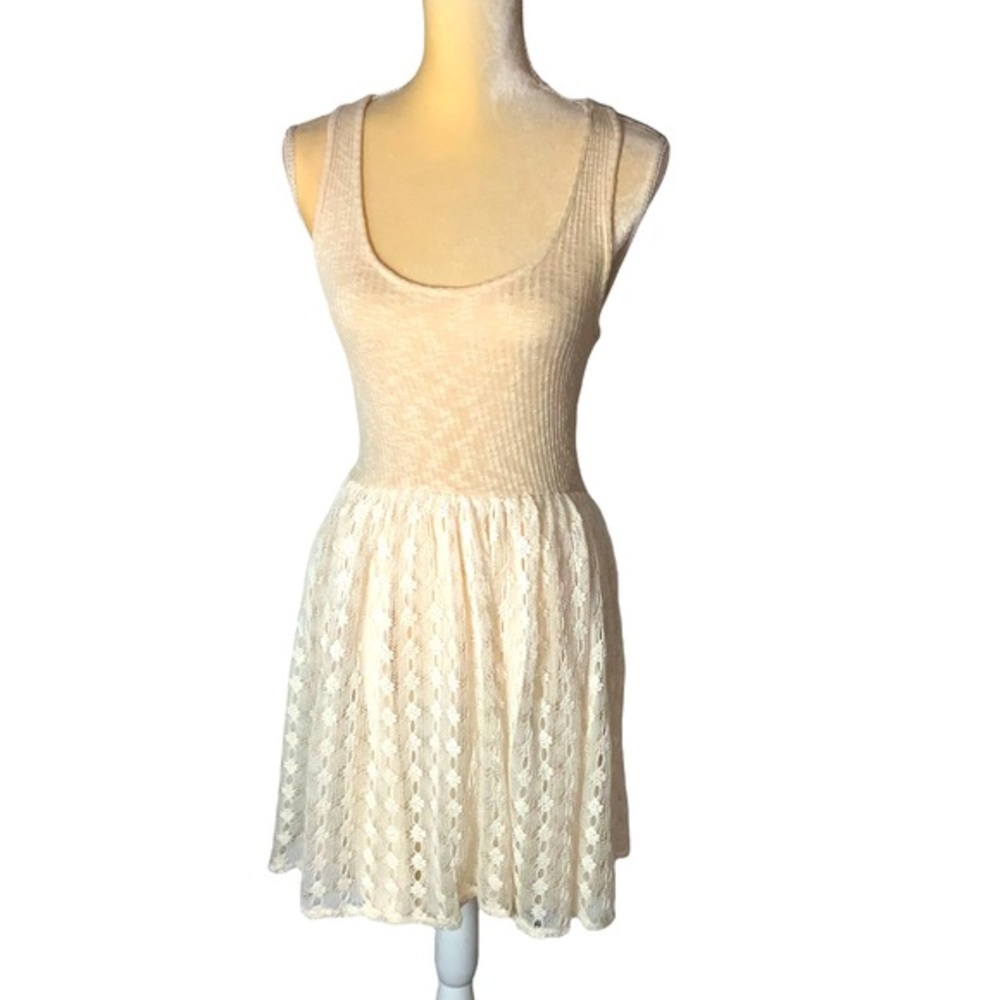 Altar’d State Ivory Ribbed Knit and Crochet Sleeveless Dress Size Medium